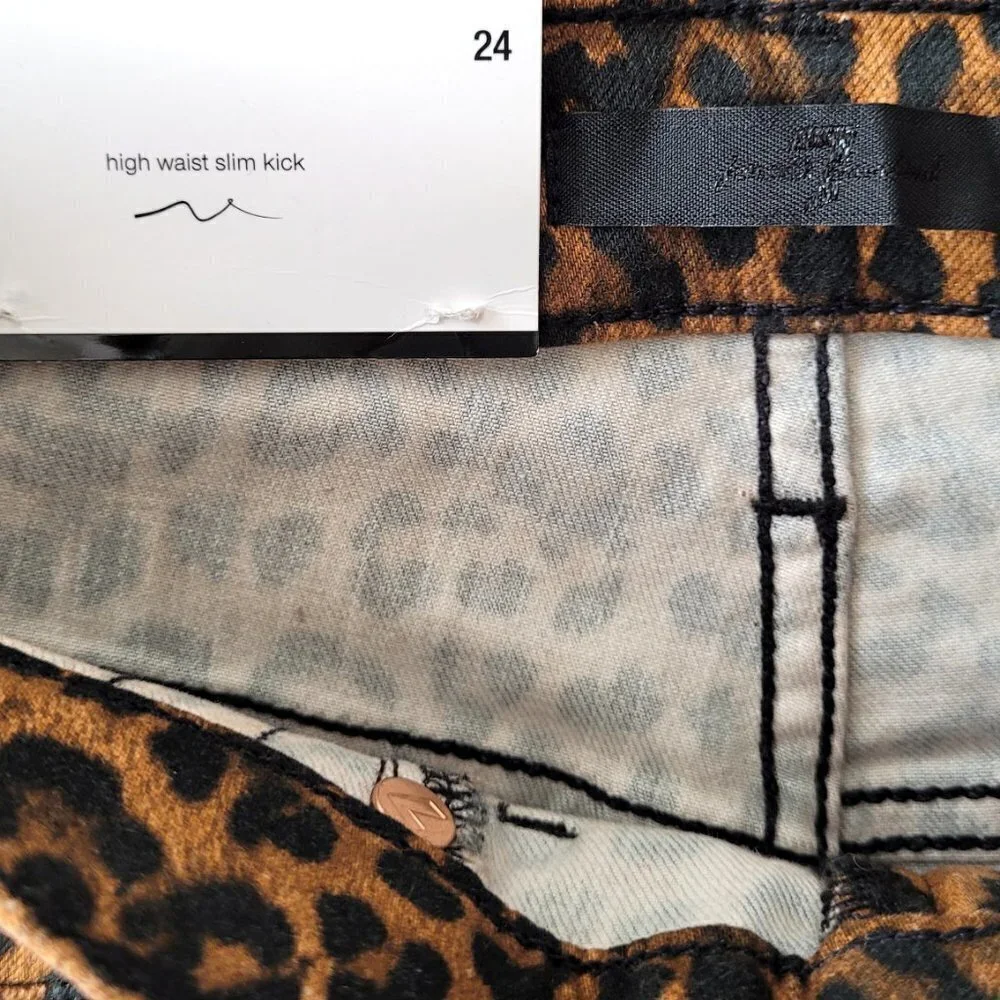 NWT 7 For All Mankind Leopard-Print High Rise Slim Fit Kick Flare Cropped Jeans - Picture 14 of 16
